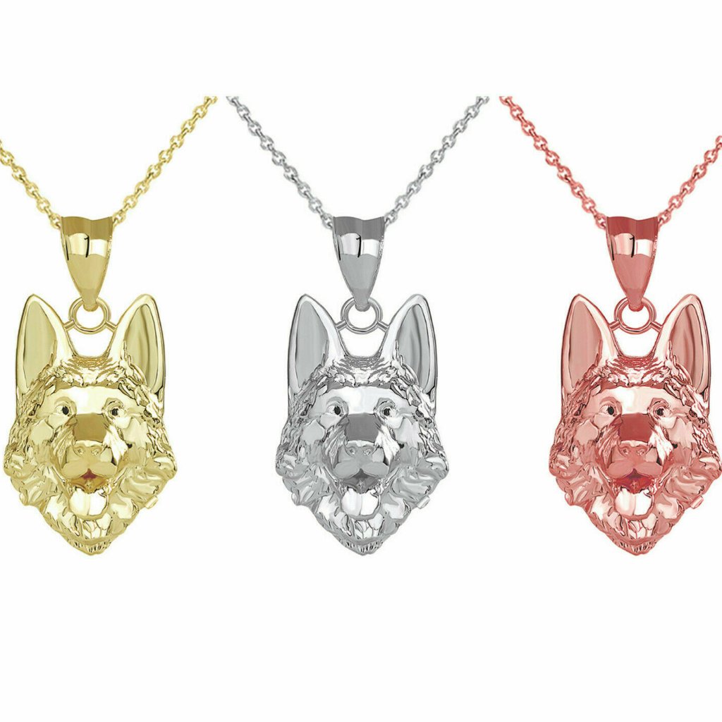 10k Solid Gold Dog German Shepherd Head Necklace 469$